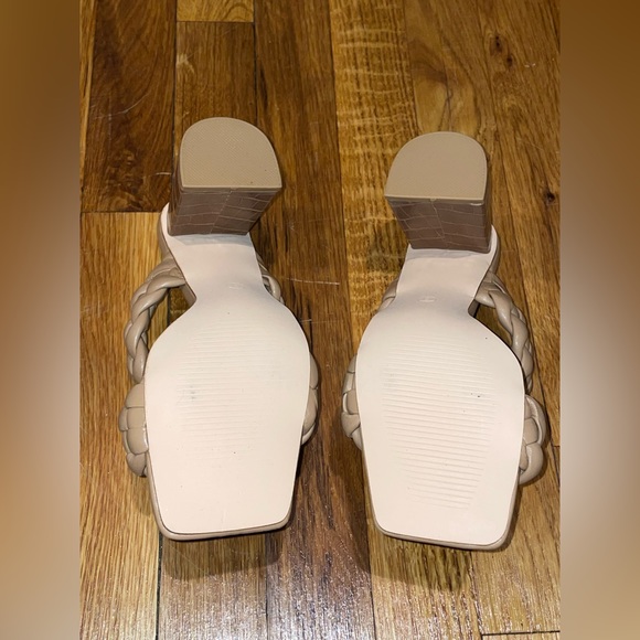 Women's Braided Heeled Sandals Backless Square Open Toe Block Slide Sandals - Picture 4 of 6